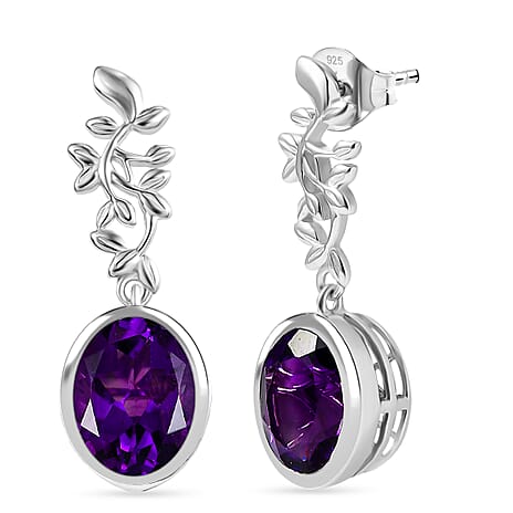 D'Joy African Amethyst Fancy Earring in Platinum OverlaySterling Silver  5.048  Ct.