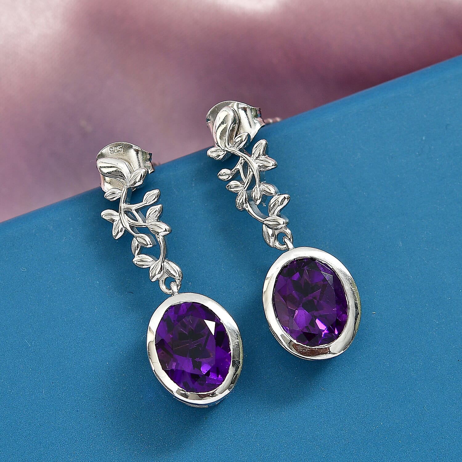 D'Joy African Amethyst Fancy Earring in Platinum OverlaySterling Silver  5.048  Ct.