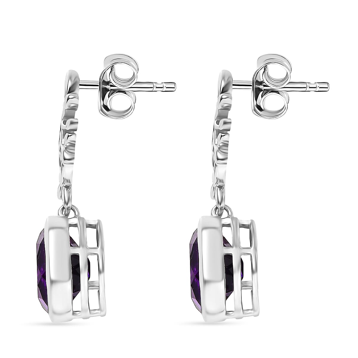 D'Joy African Amethyst Fancy Earring in Platinum OverlaySterling Silver  5.048  Ct.