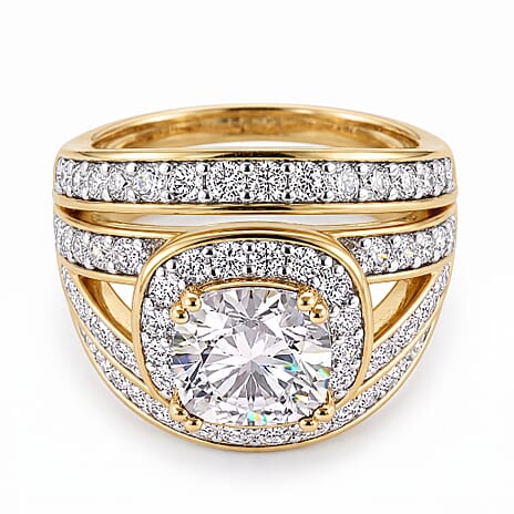 Cushion Cut White Cubic Zirconia Ring in Yellow Gold Tone