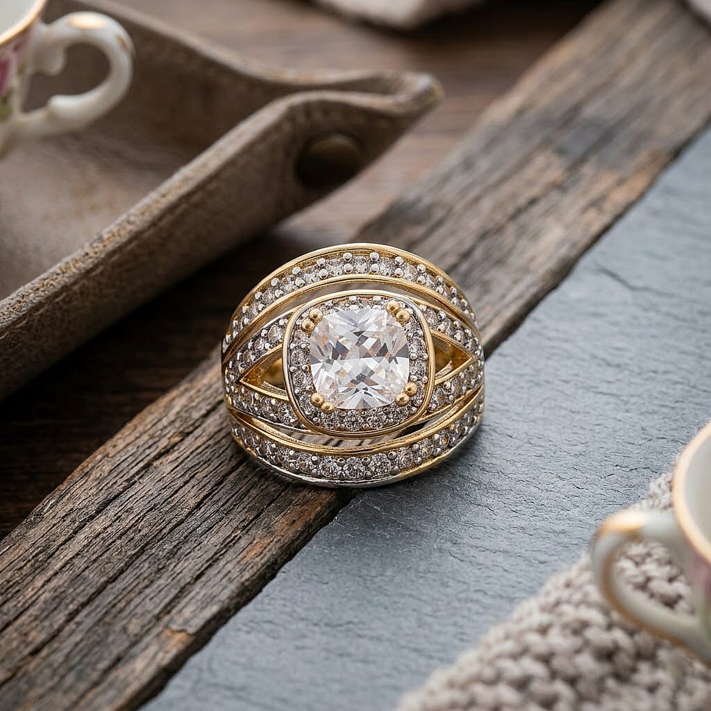 White Cubic Zirconia Ring in Yellow Gold Tone 1.00 Ct.