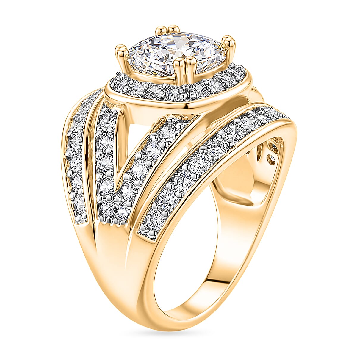White Cubic Zirconia Ring in Yellow Gold Tone 1.00 Ct.