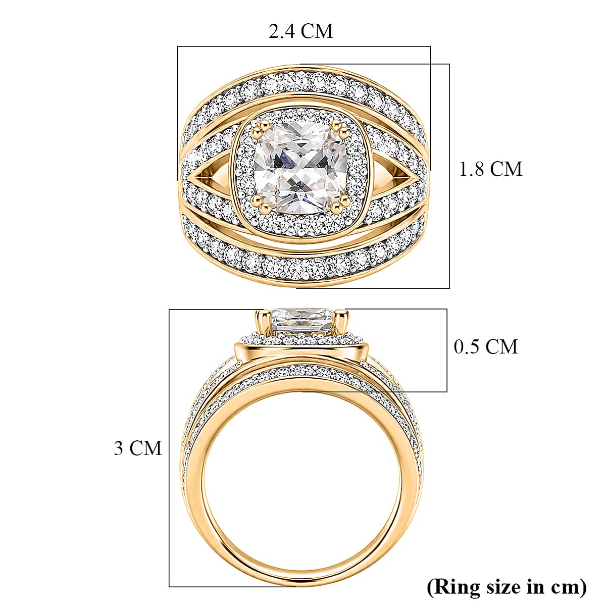 White Cubic Zirconia Ring in Yellow Gold Tone 1.00 Ct.