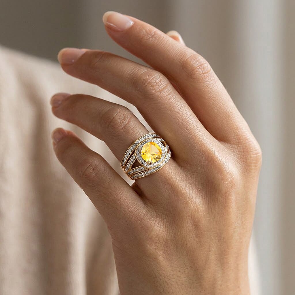 White Cubic Zirconia & Yellow Cubic Zirconia Ring in Yellow Gold Tone 1.50 Ct.