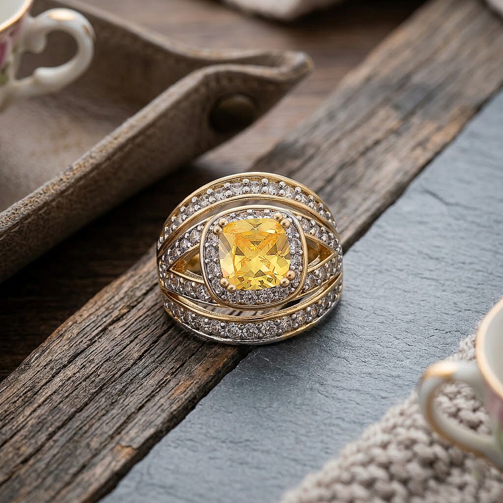 White Cubic Zirconia & Yellow Cubic Zirconia Ring in Yellow Gold Tone 1.50 Ct.