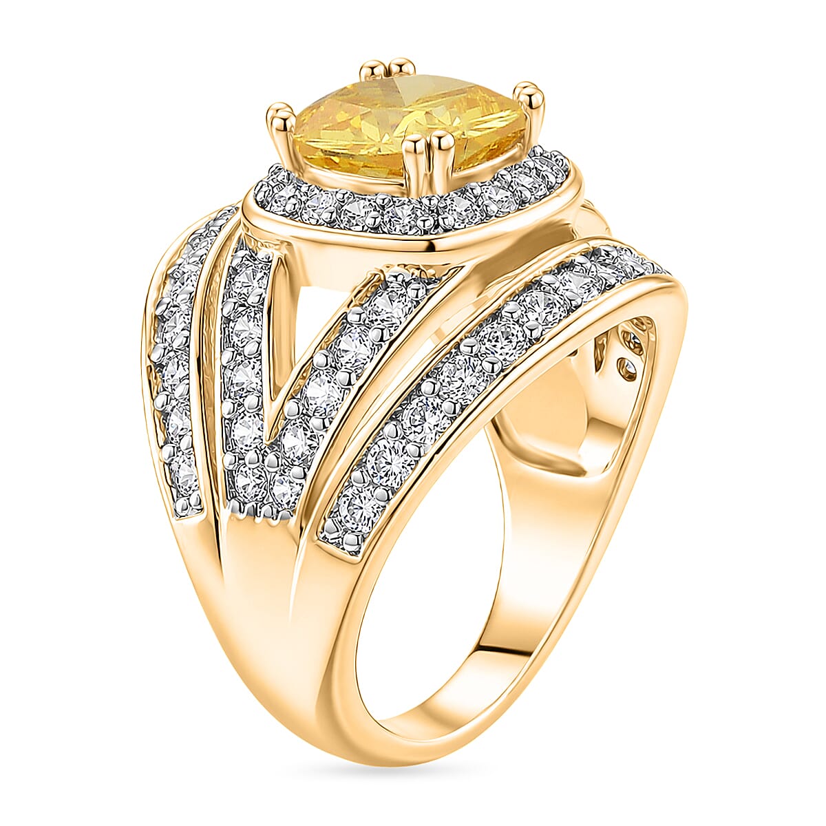 White Cubic Zirconia & Yellow Cubic Zirconia Ring in Yellow Gold Tone 1.50 Ct.