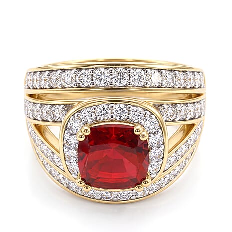 White Cubic Zirconia & Red Cubic Zirconia Ring in Yellow Gold Tone 1.50 Ct.