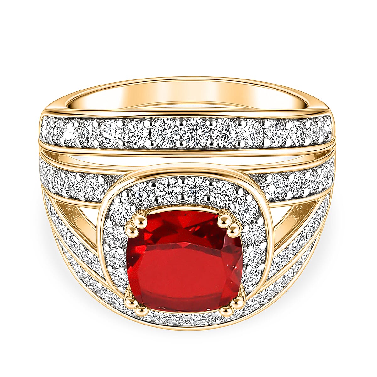 White Cubic Zirconia & Red Cubic Zirconia Ring in Yellow Gold Tone 1.50 Ct.