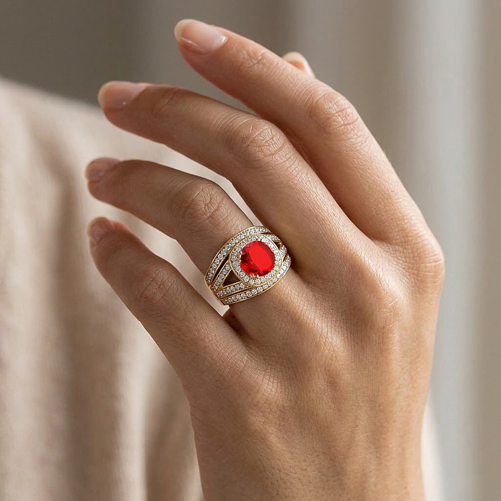 White Cubic Zirconia & Red Cubic Zirconia Ring in Yellow Gold Tone 1.50 Ct.