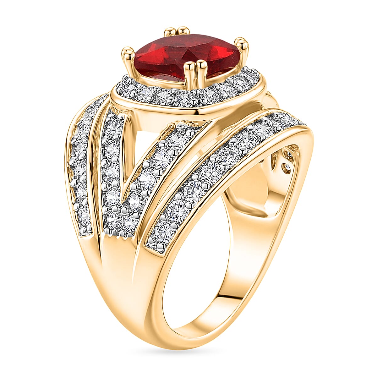 White Cubic Zirconia & Red Cubic Zirconia Ring in Yellow Gold Tone 1.50 Ct.