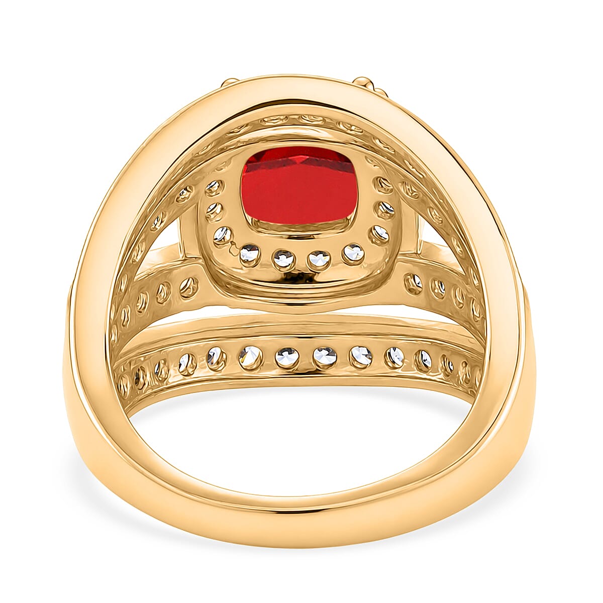 White Cubic Zirconia & Red Cubic Zirconia Ring in Yellow Gold Tone 1.50 Ct.
