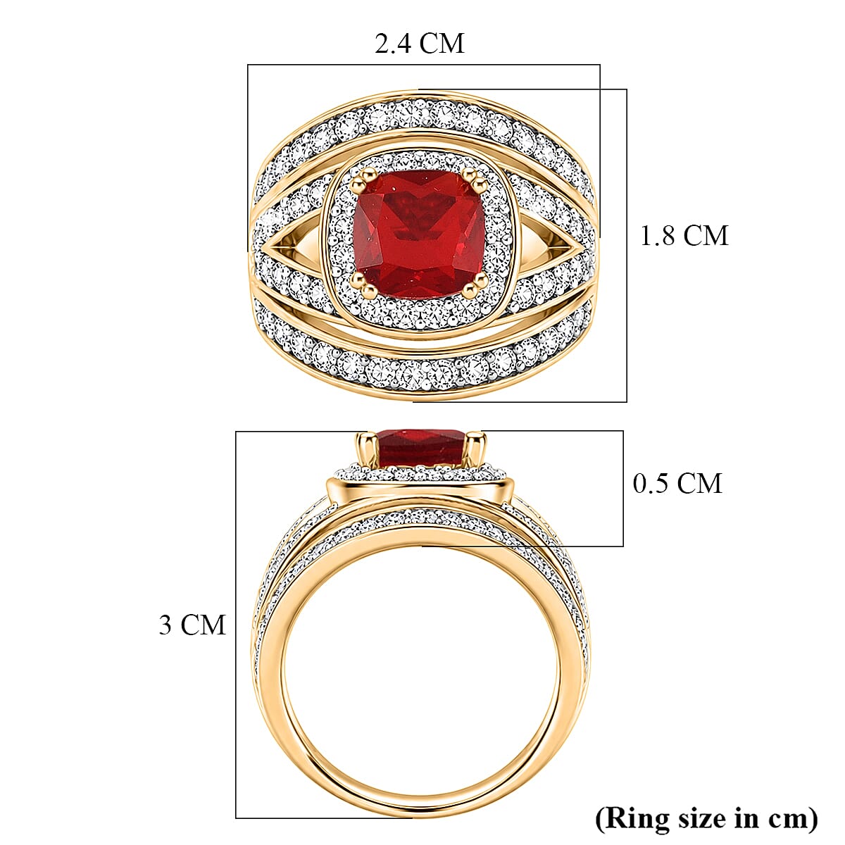White Cubic Zirconia & Red Cubic Zirconia Ring in Yellow Gold Tone 1.50 Ct.