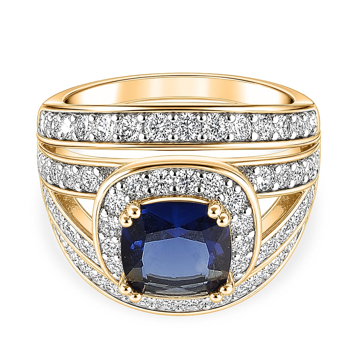 White Cubic Zirconia & Blue Cubic Zirconia Ring in Yellow Gold Tone 1.50 Ct.