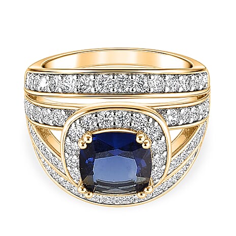 White Cubic Zirconia & Blue Cubic Zirconia Ring in Yellow Gold Tone 1.50 Ct.