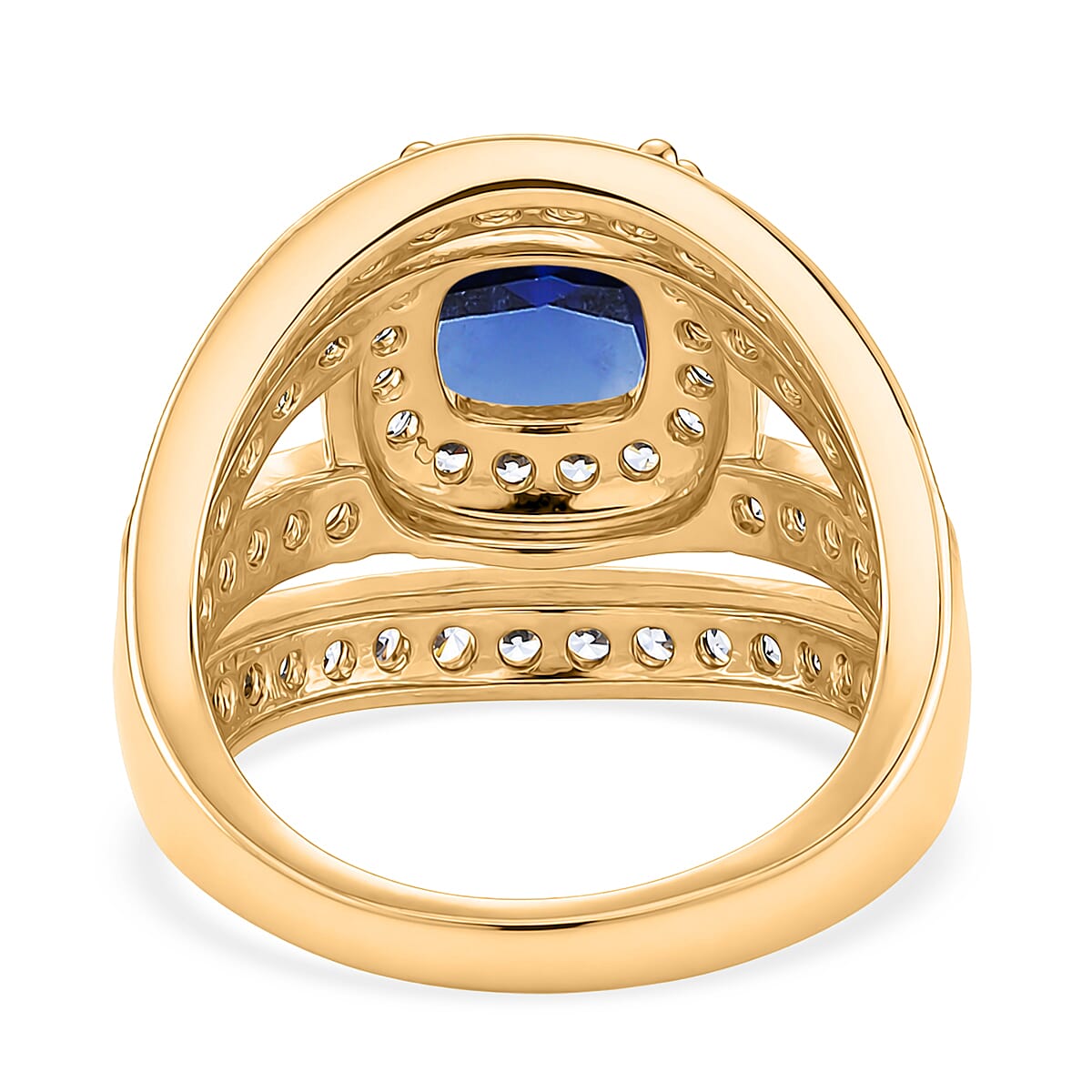White Cubic Zirconia & Blue Cubic Zirconia Ring in Yellow Gold Tone 1.50 Ct.