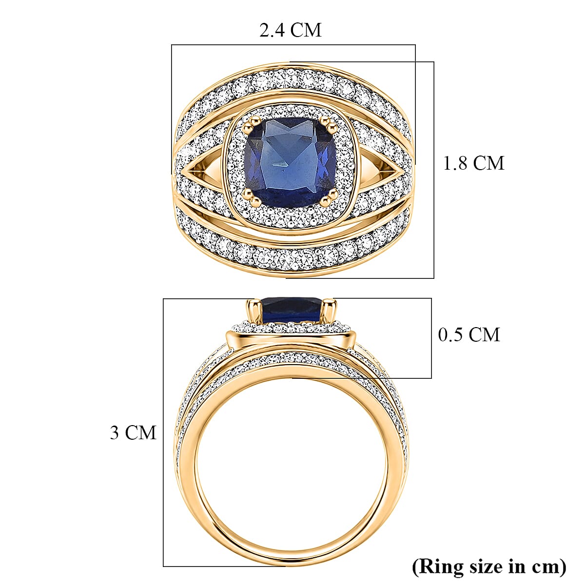 White Cubic Zirconia & Blue Cubic Zirconia Ring in Yellow Gold Tone 1.50 Ct.