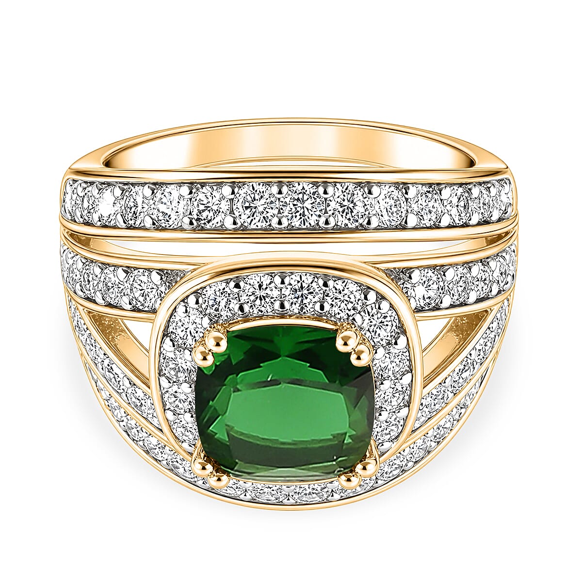 White Cubic Zirconia & Green Cubic Zirconia Ring in Yellow Gold Tone 1.50 Ct.