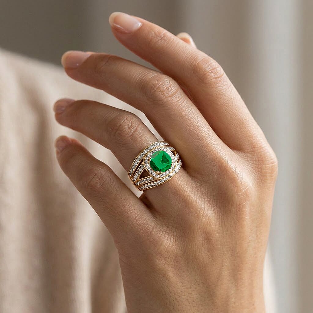White Cubic Zirconia & Green Cubic Zirconia Ring in Yellow Gold Tone 1.50 Ct.