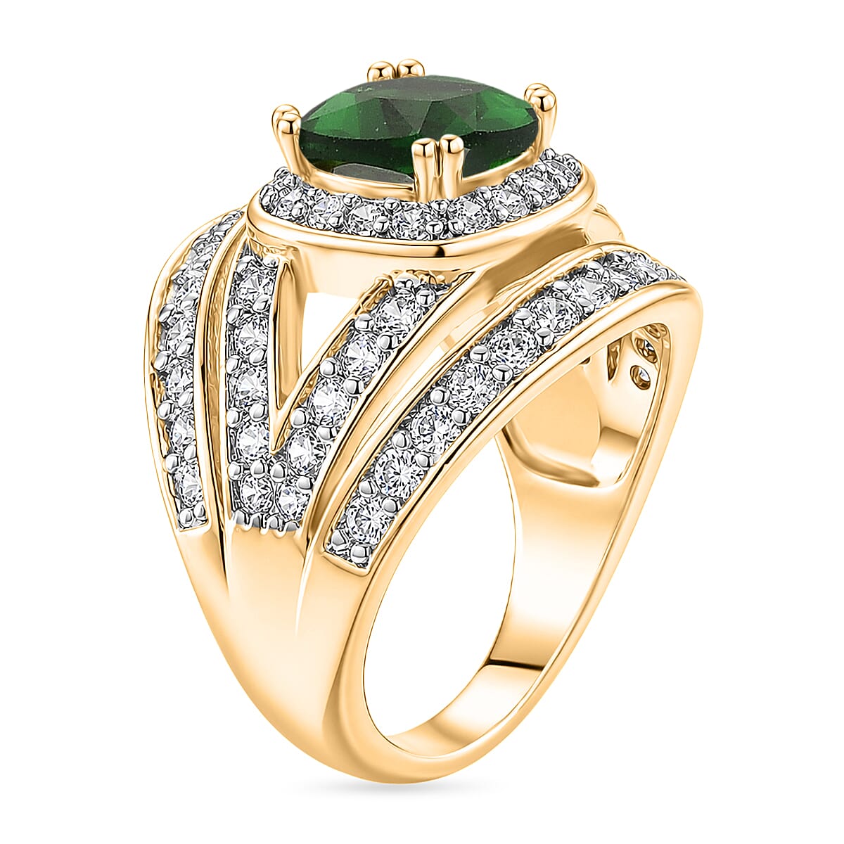 White Cubic Zirconia & Green Cubic Zirconia Ring in Yellow Gold Tone 1.50 Ct.