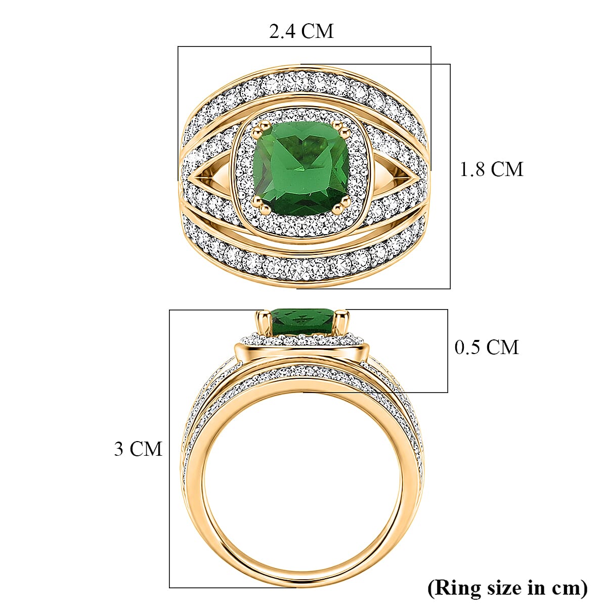 White Cubic Zirconia & Green Cubic Zirconia Ring in Yellow Gold Tone 1.50 Ct.