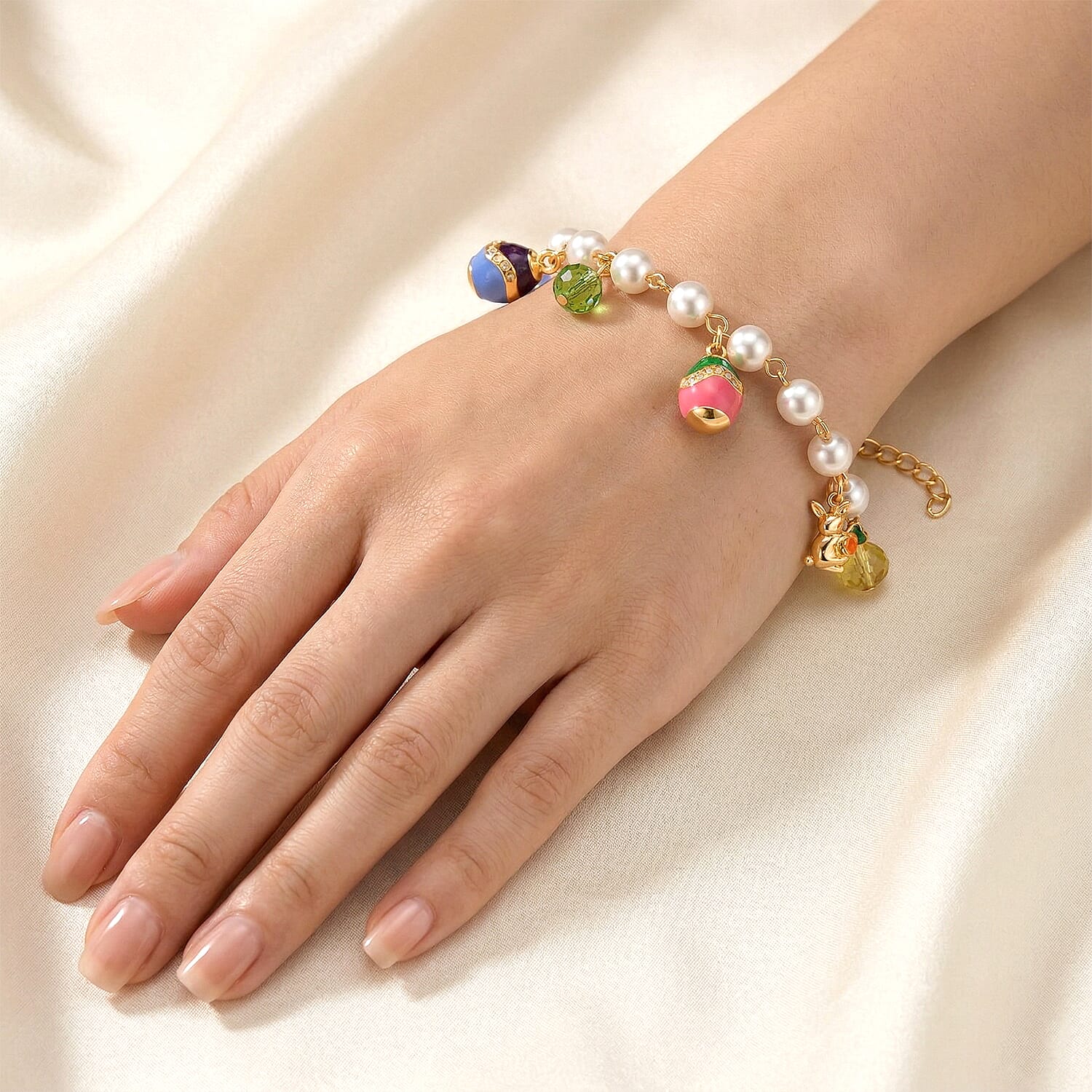 Multi Color Crystal & Glass Bracelet (Size - 8-2 EXT) with Enamel