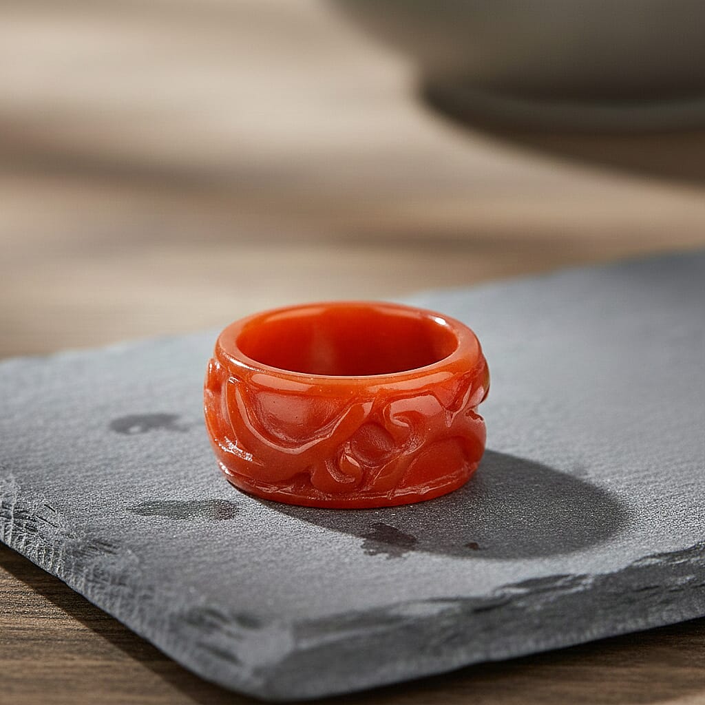 Enhanced Red Jade Curved Ring 40.00 Ct.