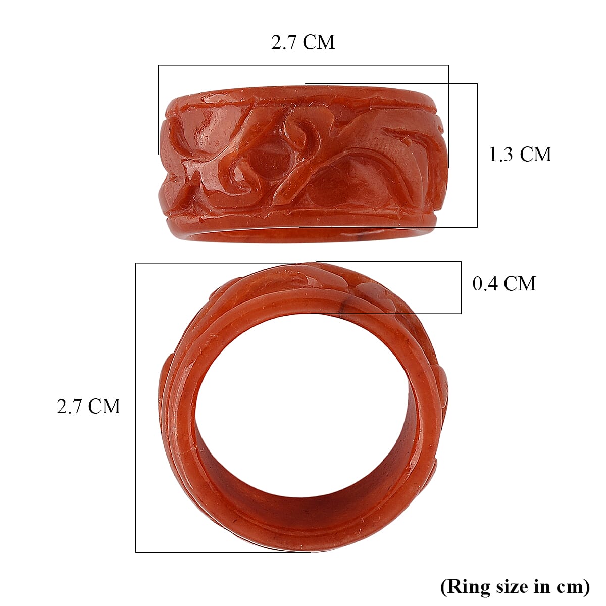Enhanced Red Jade Curved Ring 40.00 Ct.