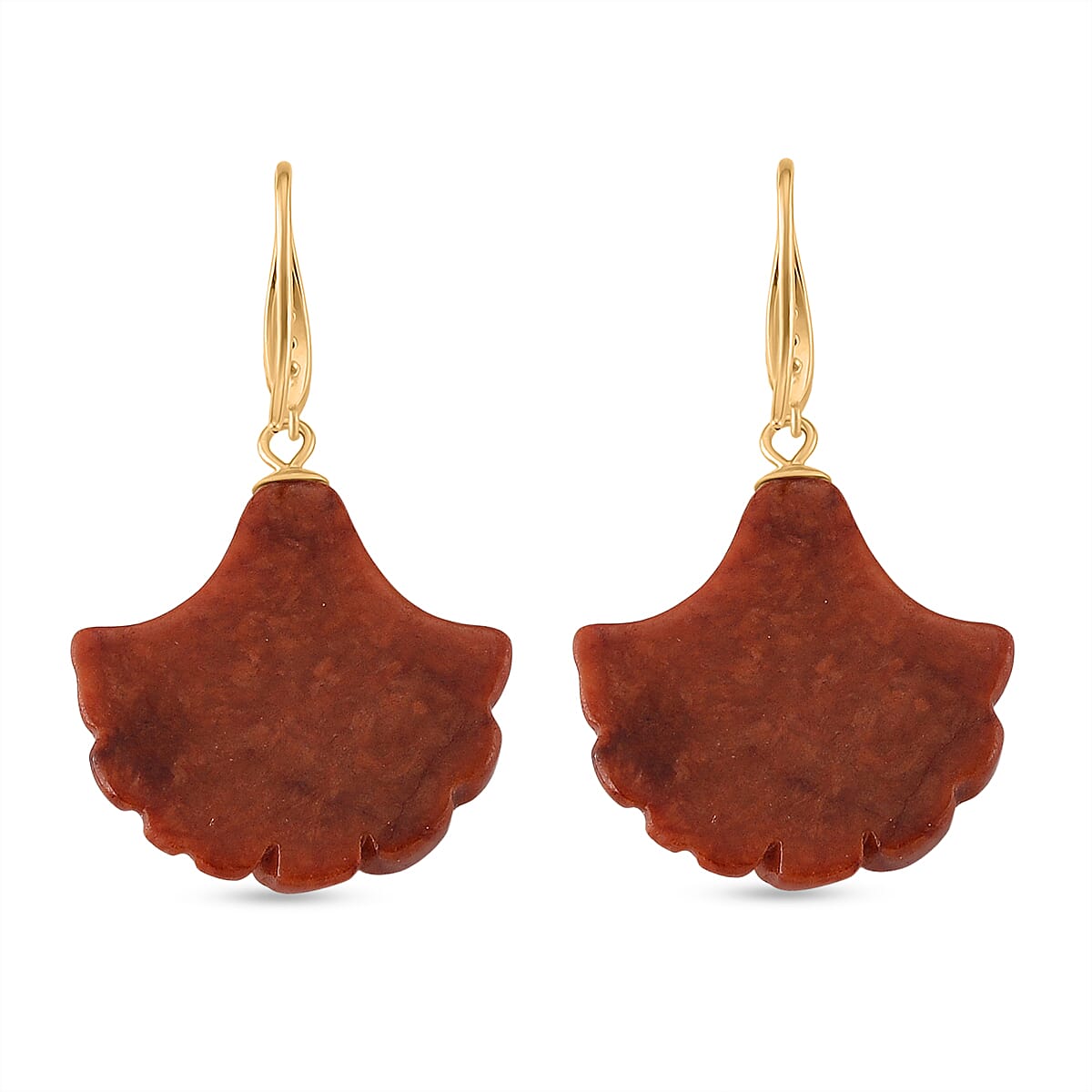 D'Joy Red Jade & White Cubic Zirconia Shell Drop Earring with Hook in Yellow Gold Plated Sterling Silver 32.00 Ct.