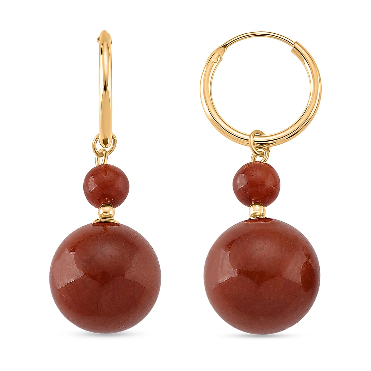 D'Joy Red Jade Beads Hoop Earring in Yellow Gold Plated Sterling Silver 30.00 Ct.