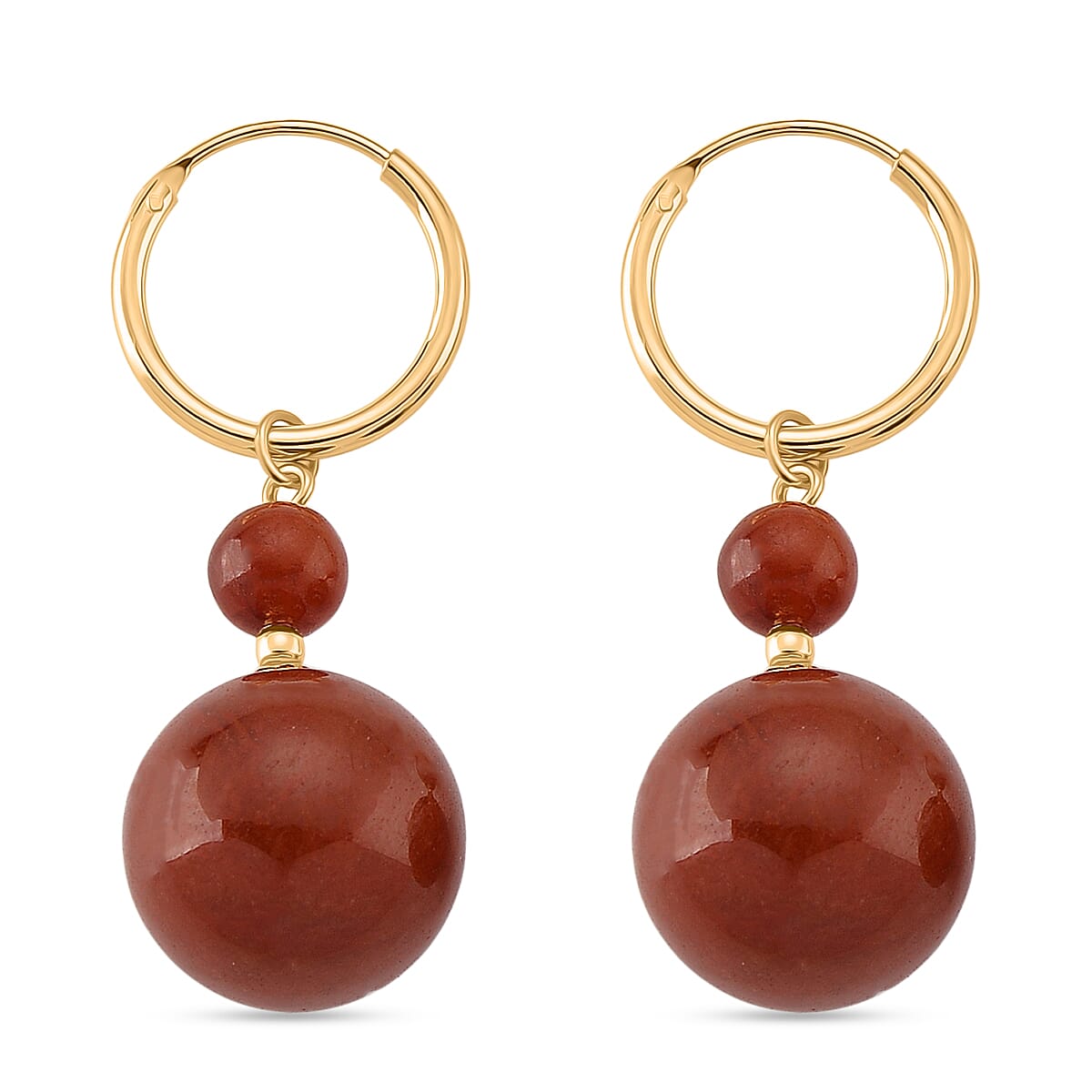 D'Joy Red Jade Beads Hoop Earring in Yellow Gold Plated Sterling Silver 30.00 Ct.