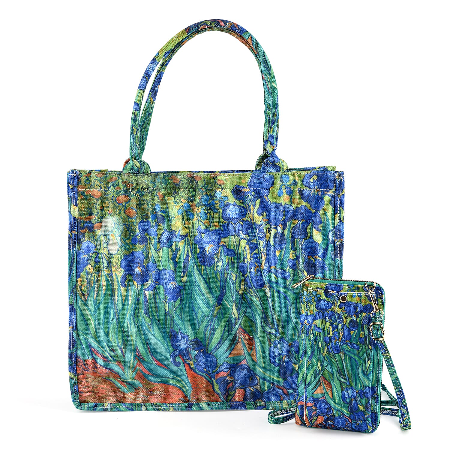 Set of 2 - Van Gogh Irises Tote Bag & Cellphone Purse - Blue & Multi