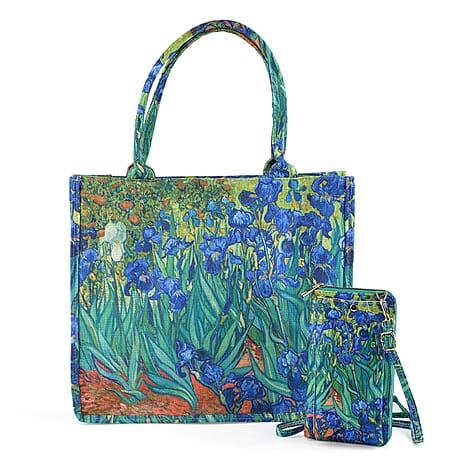 Set of 2 - Van Gogh Irises Tote Bag & Cellphone Purse - Blue & Multi