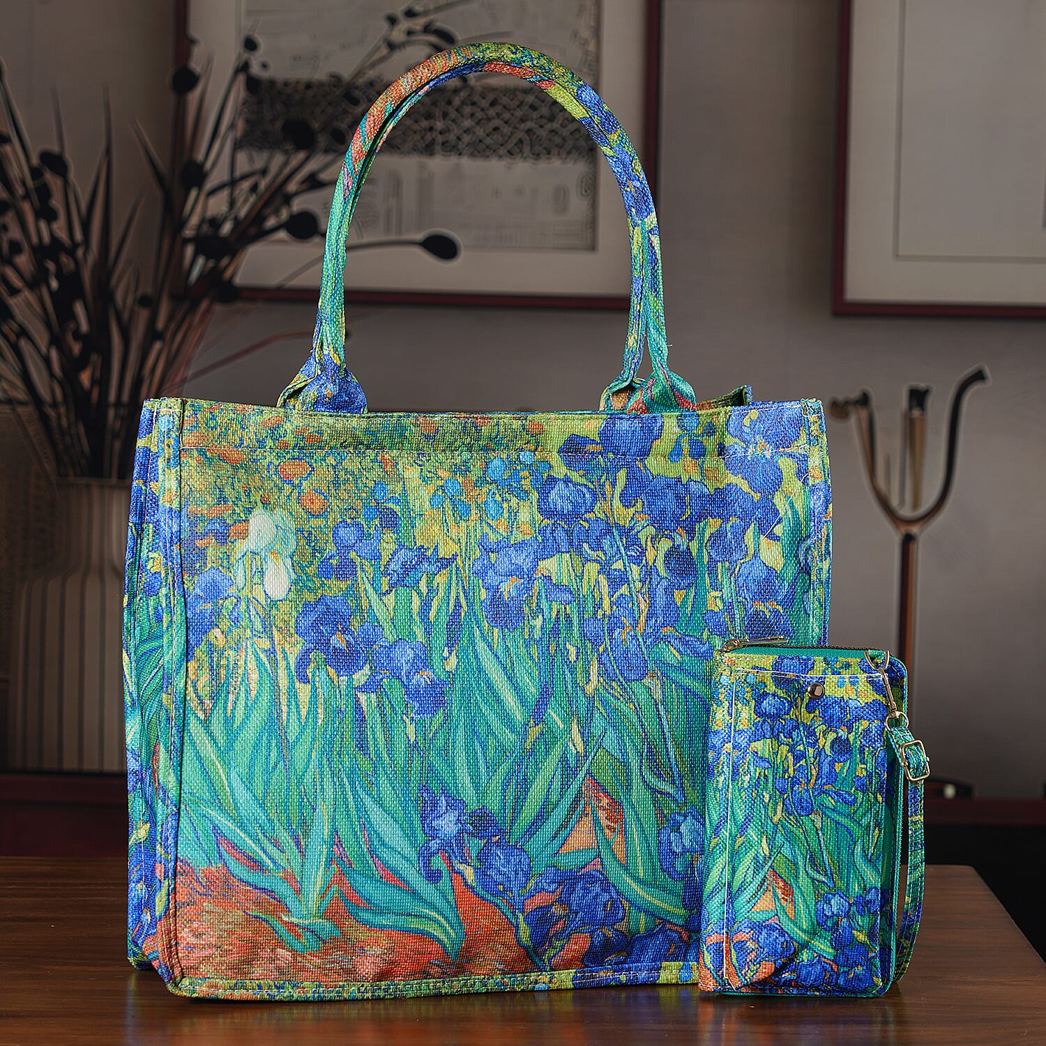 Set of 2 - Van Gogh Irises Tote Bag & Cellphone Purse - Blue & Multi