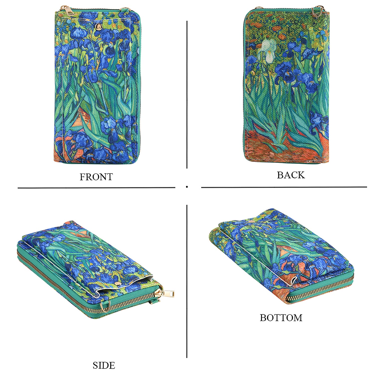 Set of 2 - Van Gogh Irises Tote Bag & Cellphone Purse - Blue & Multi