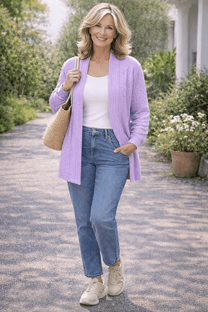 Pure And Natural Acrylic Cardigan and Sweater-Jumper (Size - XL) - Lilac