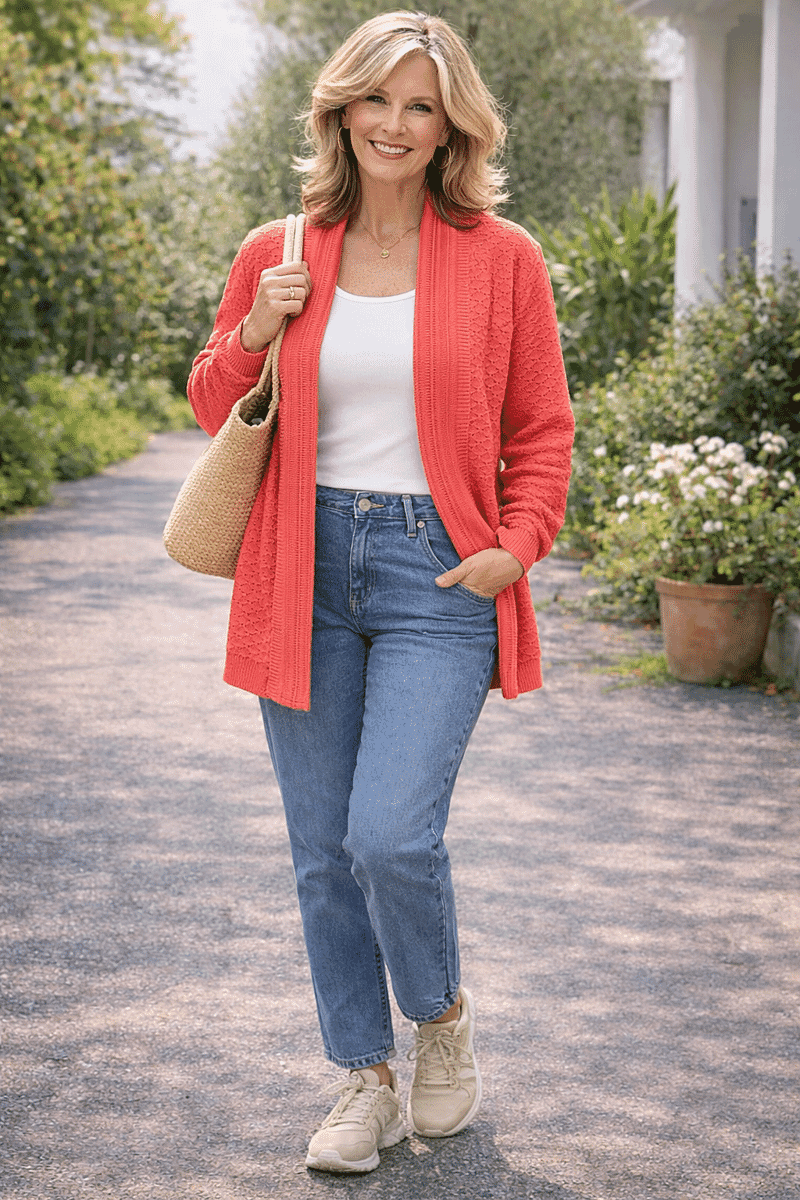 Pure And Natural Edge To Edge Cardigan (Size M, 12 to 14) - Coral