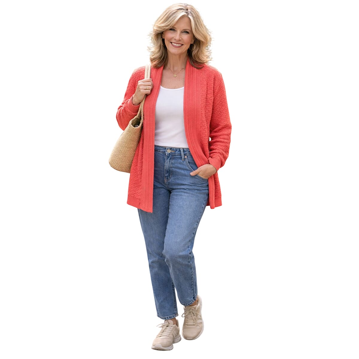 Pure And Natural Acrylic Cardigan and Sweater-Jumper (Size - XL) - Coral