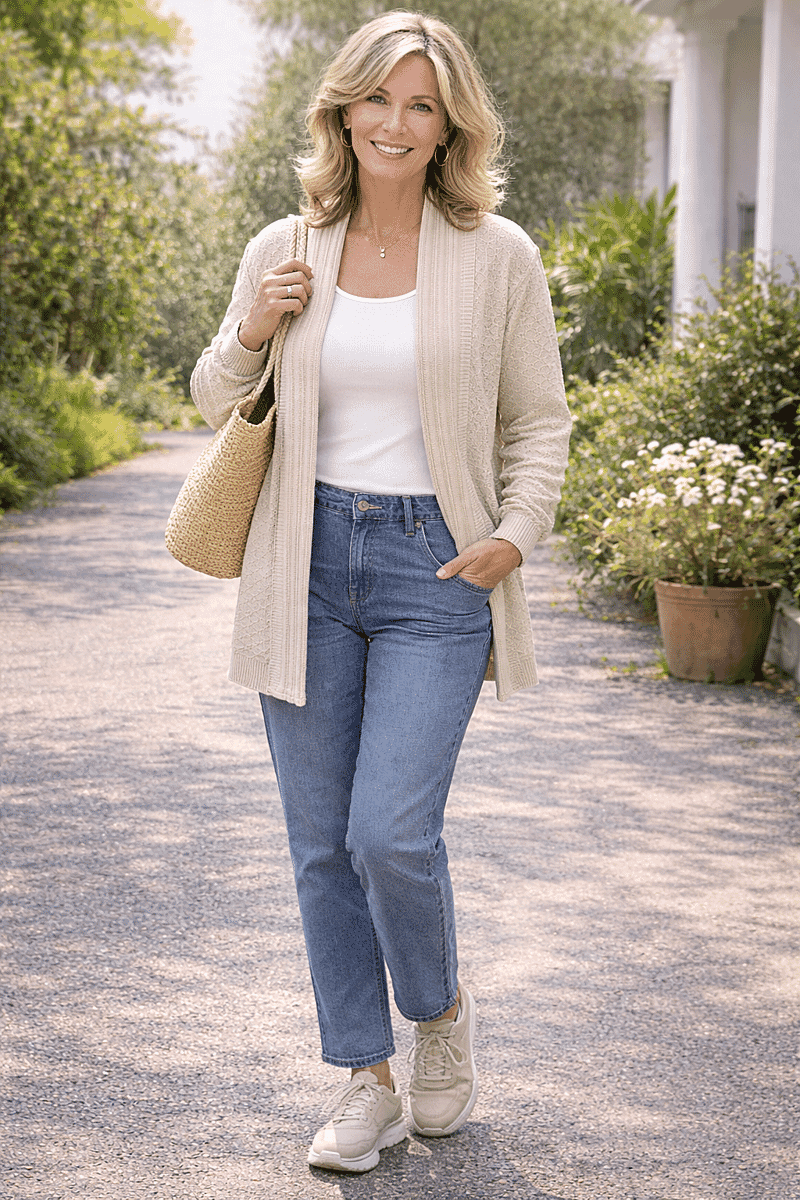 Pure And Natural Edge To Edge Cardigan (Size M, 12 to 14) - Stone