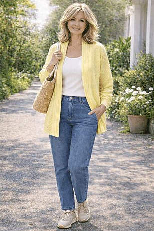 Pure And Natural Edge To Edge Cardigan (Size M, 12 to 14) - Lemon