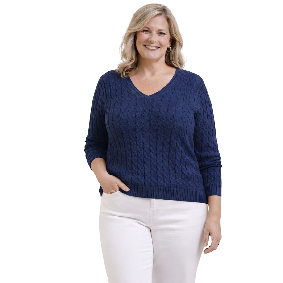 Pure And Natural V-Neck Cable Jumper