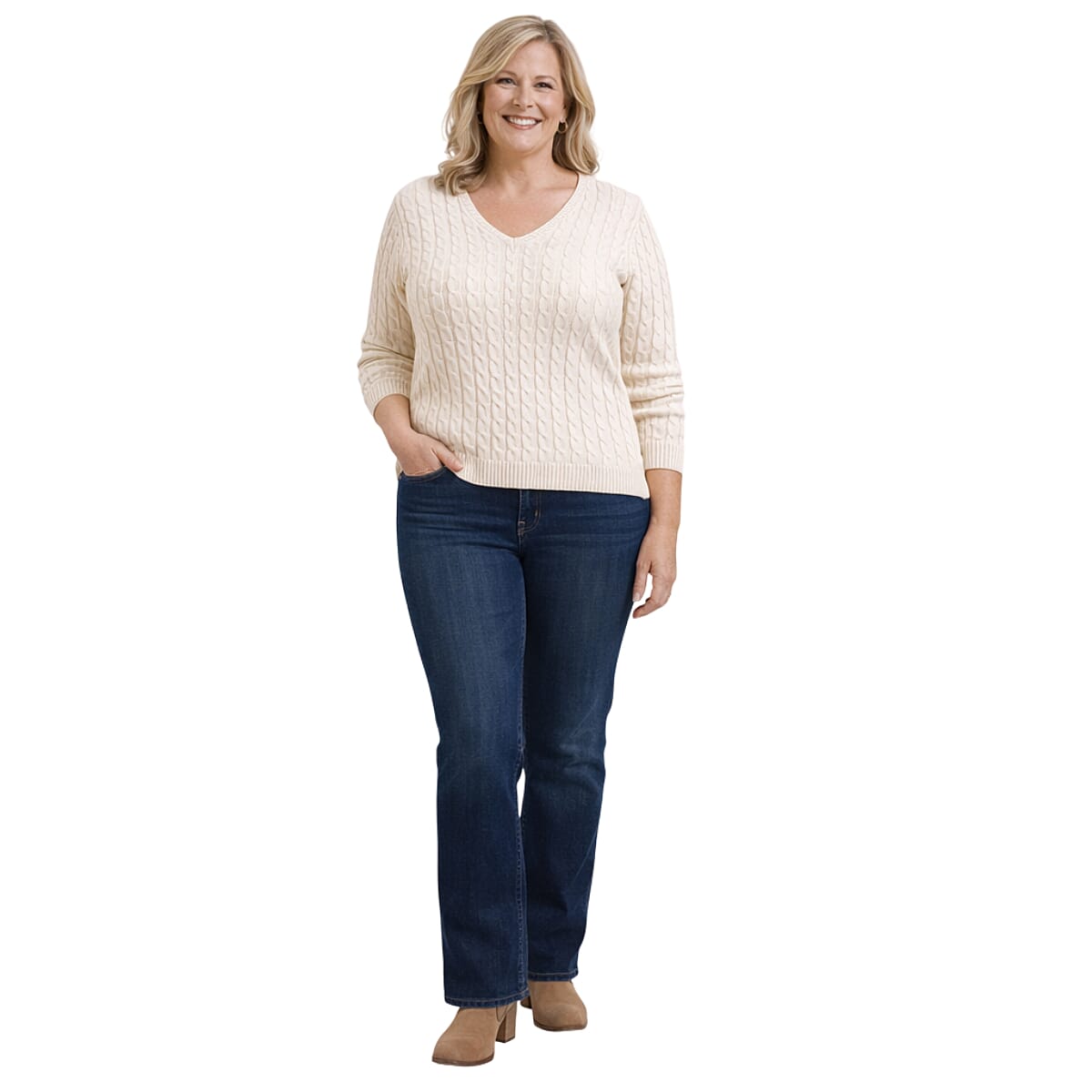 Pure And Natural V-Neck Cable Jumper