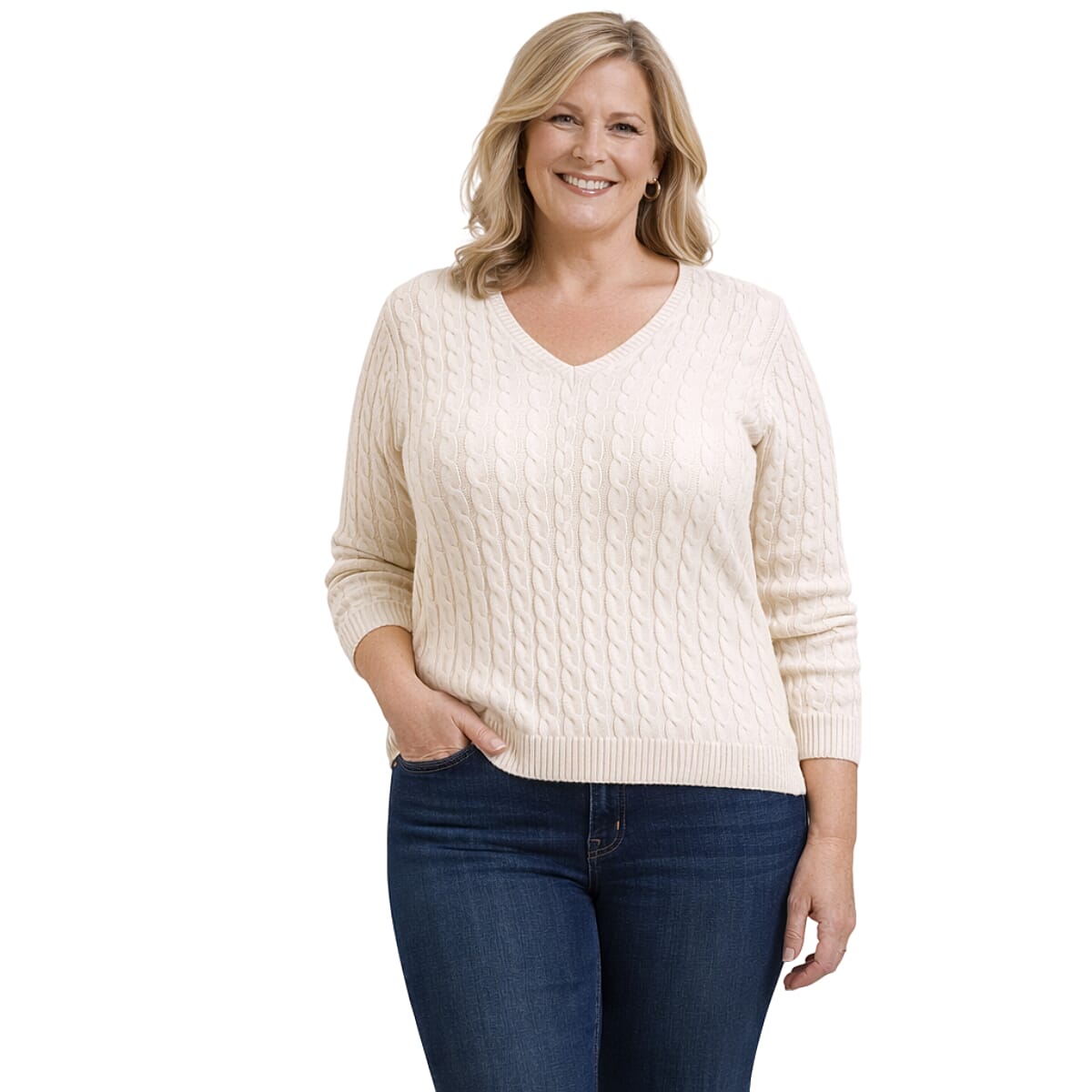 Pure And Natural V-Neck Cable Jumper