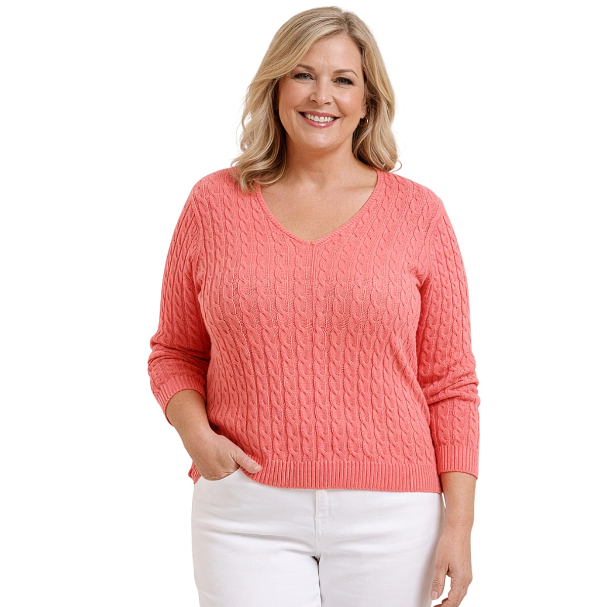 Pure And Natural V-Neck Cable Jumper