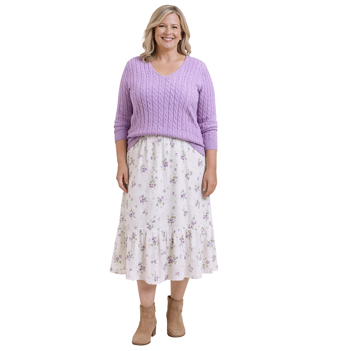 Pure And Natural V-Neck Cable Jumper