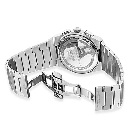 CHRISTOPHE DUCHAMP Attitude Chrono Swiss Quartz 10ATM WR Black Dial - Silver Case Mens Watch with Silver Stainless Steel Chain Strap