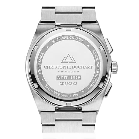 CHRISTOPHE DUCHAMP Attitude Chrono Swiss Quartz 10ATM WR Blue Dial - Silver Case Mens Watch with Silver Chain Strap