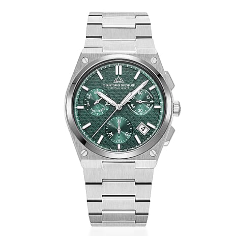 CHRISTOPHE DUCHAMP Attitude Chrono Swiss Quartz 10ATM WR Green Dial - Silver Case Mens Watch with Silver Chain Strap