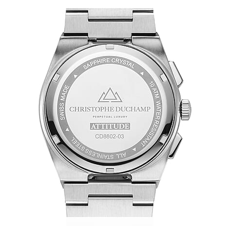 CHRISTOPHE DUCHAMP Attitude Chrono Swiss Quartz 10ATM WR Green Dial - Silver Case Mens Watch with Silver Chain Strap