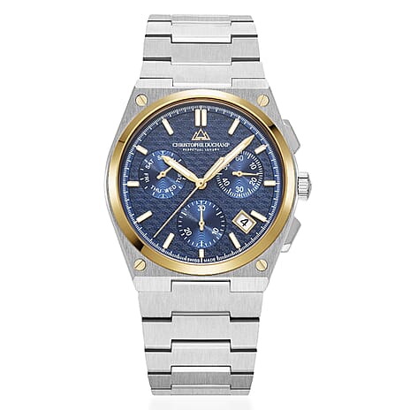 CHRISTOPHE DUCHAMP Attitude Chrono Swiss Quartz 10ATM WR Blue Dial - Two-Tone Case Mens Watch with Two-Tone Chain Strap