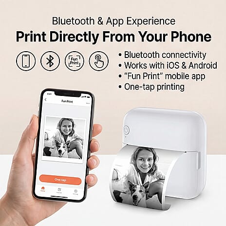 Groov-e Mini Wireless Thermal Printer - Portable 200 DPI Inkless Bluetooth Printer for iOS - Android, Includes 3 Paper Rolls - Rechargeable Battery